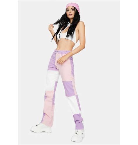 Jaded London Pastel Lilac Patchwork Denim Babefriend Jeans Dolls Kill