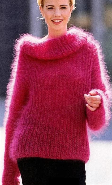 Long Turtleneck Red Mohair Sweater Long Collared Sweater Hand Knit