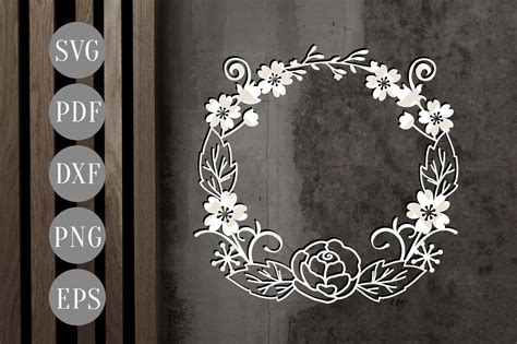 Floral Wreath Svg Cutting File Scrapbook Flowers Cut Files Dxf Pdf By