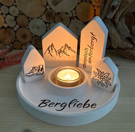 Deko Berge Bergliebe Windlicht Wandern Geschenk Set Berge Edelwei