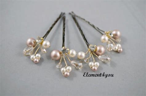 Bridal Bobby Pins Swarovski Ivory Champagne Pearl Wedding Accessories