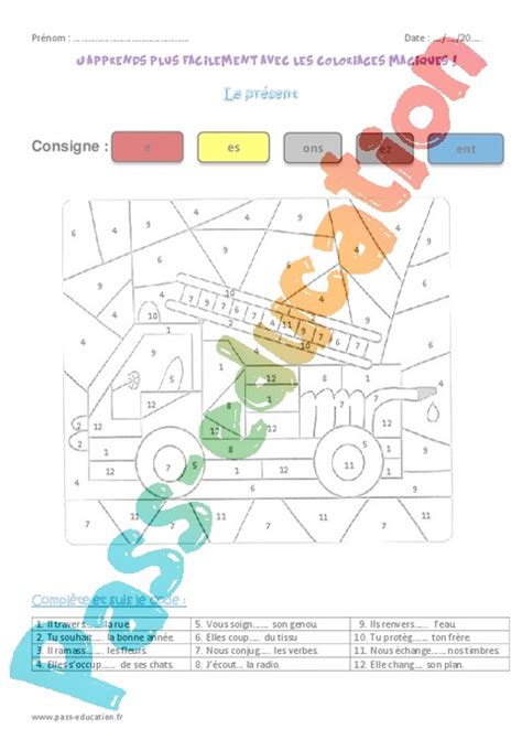 Coloriage magique Présent de l'indicatif  CE1  Cycle 2