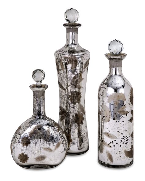 antiqued etched mercury glass bottles