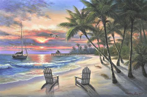 Sunset Palm Beach Painting By Charles Kim Pixels