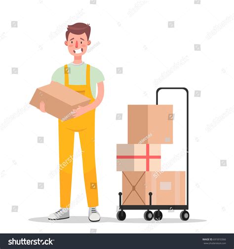 Delivery Man Cartoon Character Cartons Box Stock Vector Royalty Free