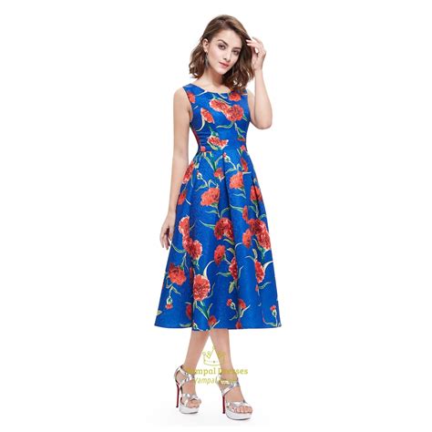 Blue Round Neck Sleeveless Floral Jacquard Fit And Flare Midi Dress