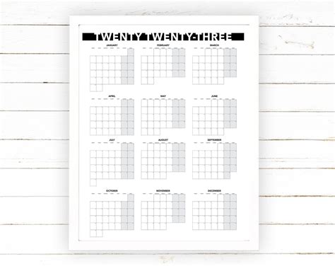 2023 Calendario Anual Vista Mensual Imprimible En Blanco Etsy