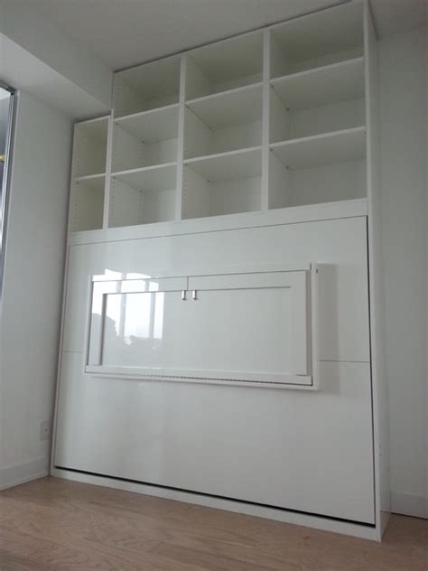 high gloss white murphy bed  desk contemporary