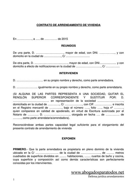 Modelo De Contrato De Arrendamiento De Vivienda Bb