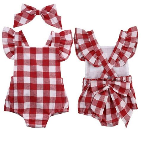 Canis Newborn Infant Baby Girls Clothes Plaids Checks Romper Jumpsuit