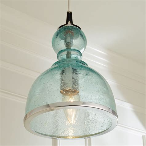 Colored Seeded Glass Pendant Aqua Seeded Glass Pendant Cottage Lighting Vintage Pendant Lighting