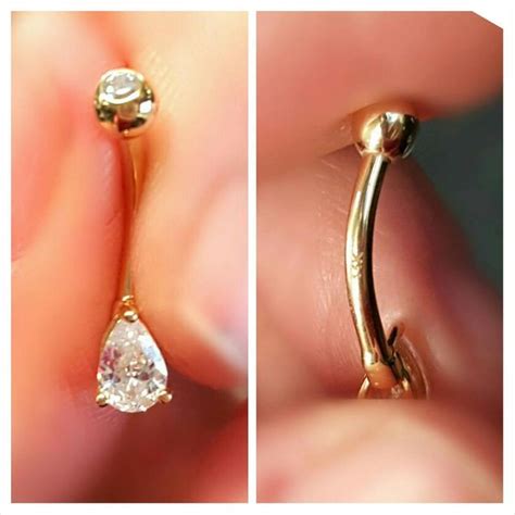 Solid 14k Gold Tear Drop Cubic Zirconia Prong 14g Belly Button Naval