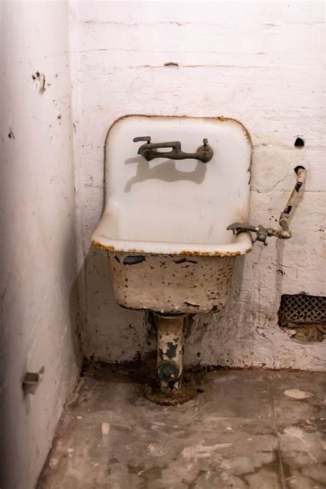 Broken Rusty And Dirty Sink And Toilet Bowl From A Cell At Alcatraz