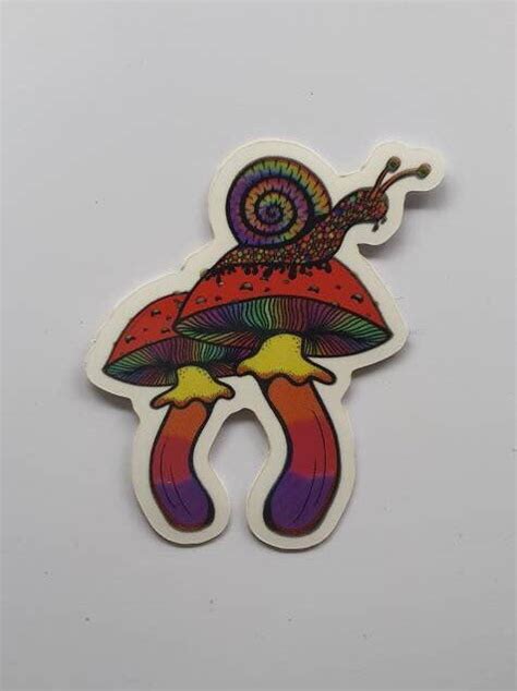 Trippy Snail On Mushrooms Sticker Waterproof High Quality Etsy Israel
