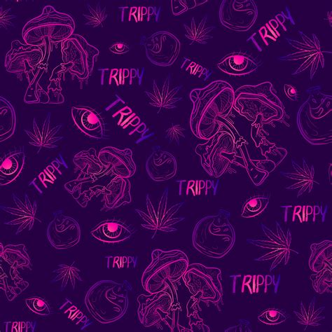 Purple Psychedelic Seamless Pattern With Gradient Occult Elements Narcotic Repeat Background