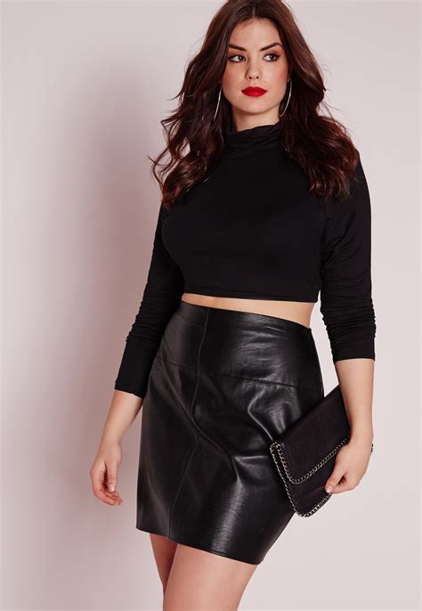 Missguided Plus Size Faux Leather Mini Skirt Black In Black Lyst