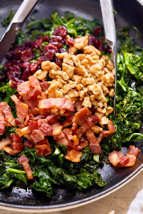 Healthy Sautéed Kale Salad Recipe With Bacon Walnuts And Cranberries