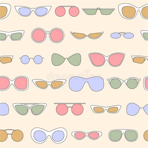 Linear Eyewear Seamless Pattern Various Trendy Sunglasses Stock Vector