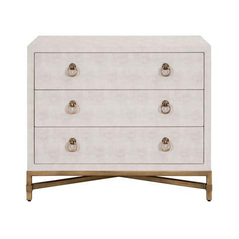 Faux Shagreen Off White Nightstand with 3 Drawers | 3 ...