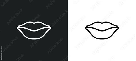 Big Lips Outline Icon In White And Black Colors Big Lips Flat Vector