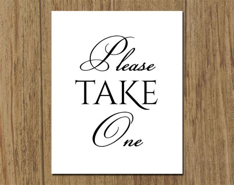 Please Take One Sign Party Favors Wedding Bridal Baby