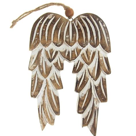 Wooden Angel Wing Christmas Ornament Natural 8 Inch