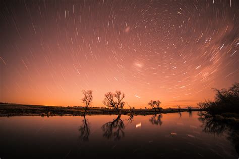 Star Trail Landscape Reflection Night 4k Lake Nature Tokkoro