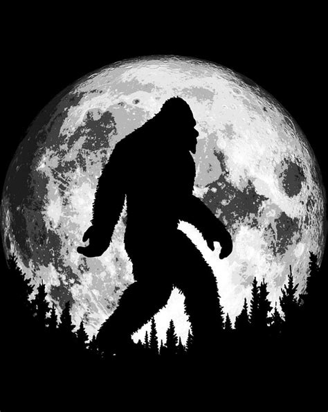Bigfoot Night Stroll Cool Full Moon Trees Sasquatch Png Digital Art By