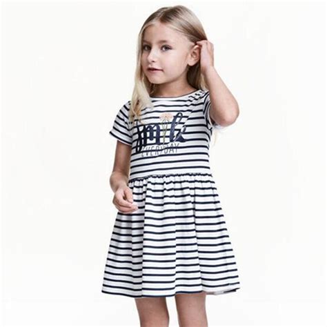 2018 Summer Kids Girls Clothes Short Sleeve Stripe Girls Dress Letters