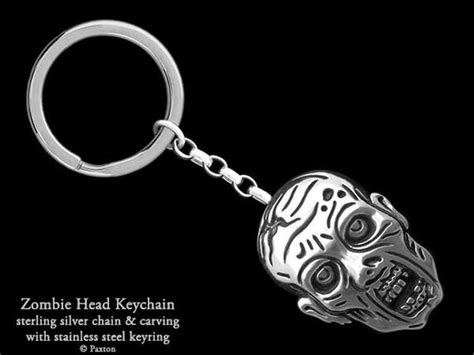 Zombie Head Keychain Keyring Sterling Silver By Paxtonjewelry