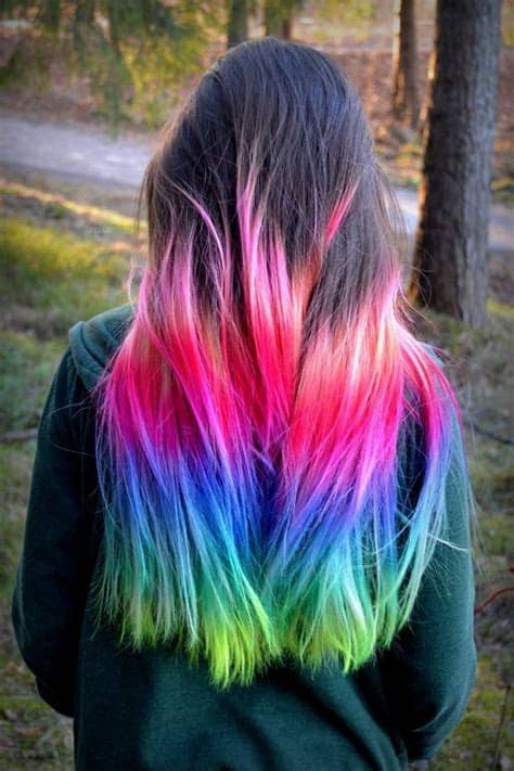 You can also dye just a few hairs to see how it will turn out. Pink blue rainbow ombre dip dyed hair color inspiration ...