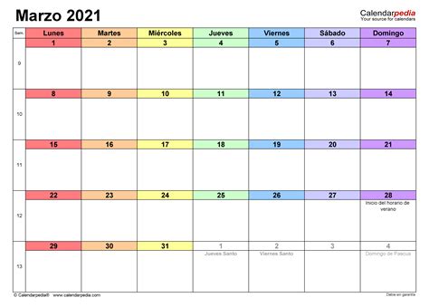 Calendario Marzo 2021 En Word Excel Y Pdf Calendarpedia