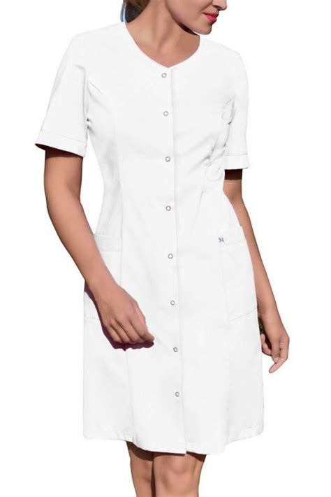 Medical Apron Dress Fastened With Press Studs White Fc6 B