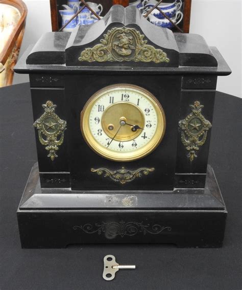 Lot A Heavy Victorian Slate Mantle Clock Original Pendulum