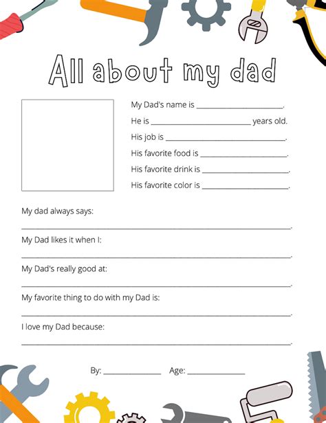 All About My Dad Coloring Sheet Fathers Day Card Etsy