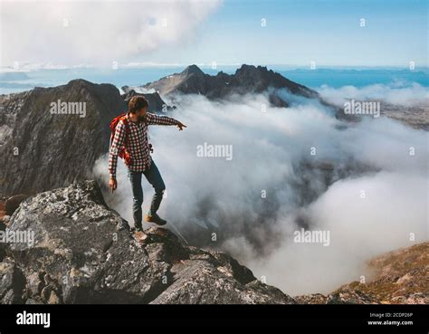 Man Traveling Hiking In Mountains Outdoor Activity Adventure Vacations