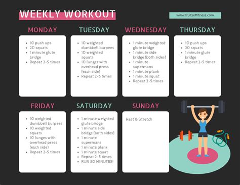 It's important to find what works for your goals, time and personality! Dark Illustrated Weekly Workout Schedule Template