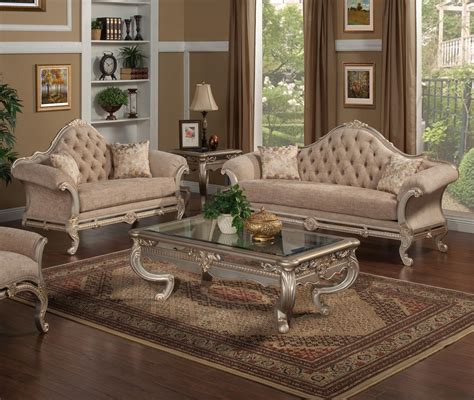 Cherry Oak And Brown Chenille Sofa Set 2p Dresden 15160 Acme Traditional