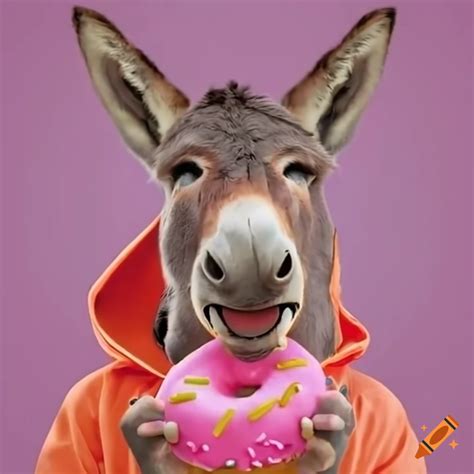 Funny Donkey With Pink Donut Hoodie On Craiyon