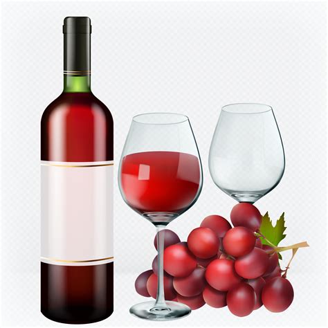 Red Wine Glasses Bottle Grapes 3d Realistic Vector Icon Set 601034