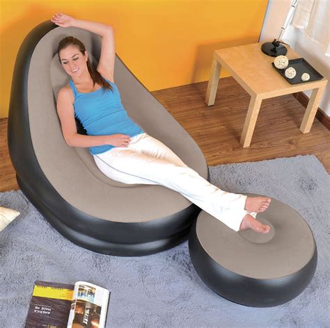 New Inflatable Deluxe Lounger And Footstool Seat Relax Couch Ottoman