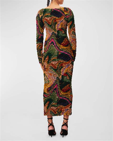 Mara Hoffman Eliza Smocked Abstract Print Midi Dress Neiman Marcus