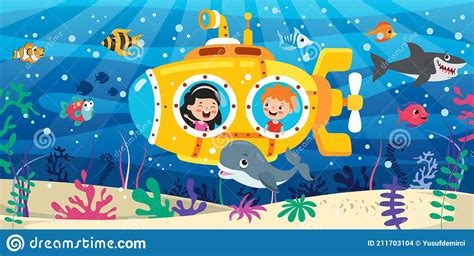 Submarino De Dibujos Animados Bajo El Mar Ilustración Del Vector