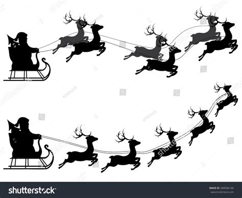Cartoon Santa Claus Silhouette Riding A Sleigh With Stylized Deers Stock Vector Illustration