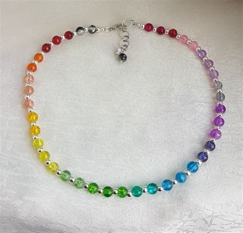 Gorgeous Rainbow Bead Choker Necklace Design 1 Folksy