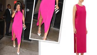 Rihanna Pink Dress Helmut Lang High Slit Jersey Dress