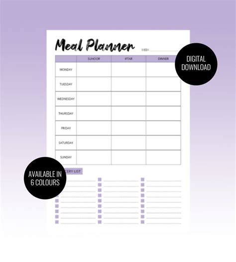 Ramadan Meal Planner Printable Couleurs A Portrait Etsy Planner Tracker Planner