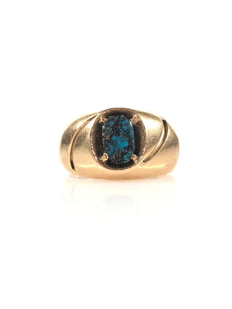 Lot Vintage K Yellow Gold Turquoise Ring