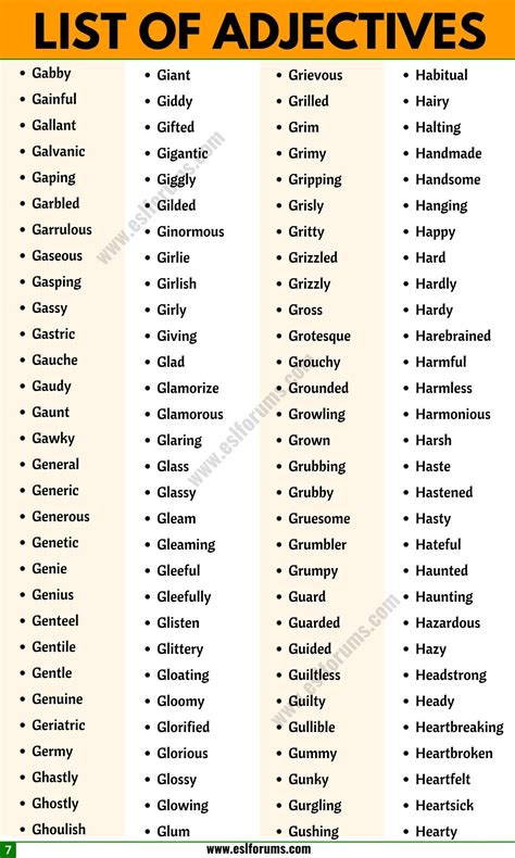 List Of Adjectives A Huge List Of 1500 Adjective Examples In English From A To Z Esl