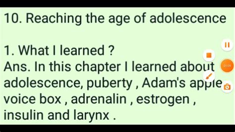Learners Diary Of Class 8 Science Chapter 10 Reaching The Age Adolescence Youtube